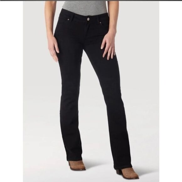 Wrangler Womens Black Straight-Leg Jeans Size 12M Stretch Cotton Blend Denim - Picture 1 of 12